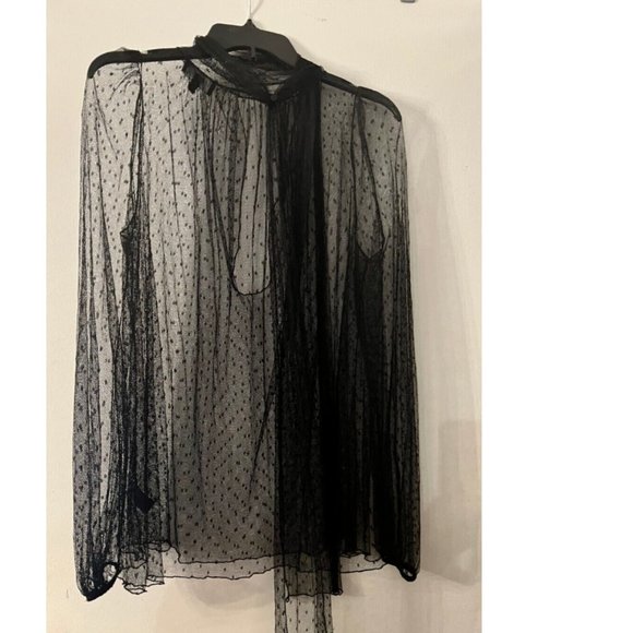 VINTAGE LA PERLA COLLEZIONE BLACK MESH SILK SHEER  BLOUSE TOP with Tie 42 - Picture 7 of 15